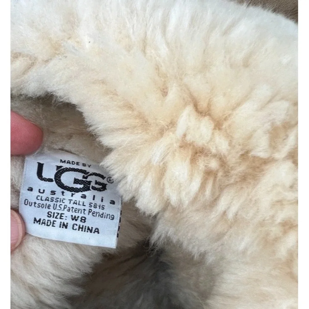 UGG Classic Tall Boots 5815 Womens 8 Suede Sheepskin Shearling Tan Beige Leather